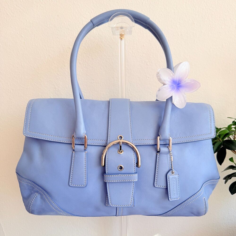 Coach Vintage 2004 Soho Flap Satchel 9550 Sky Blue Leather Y2K Buckle Bag